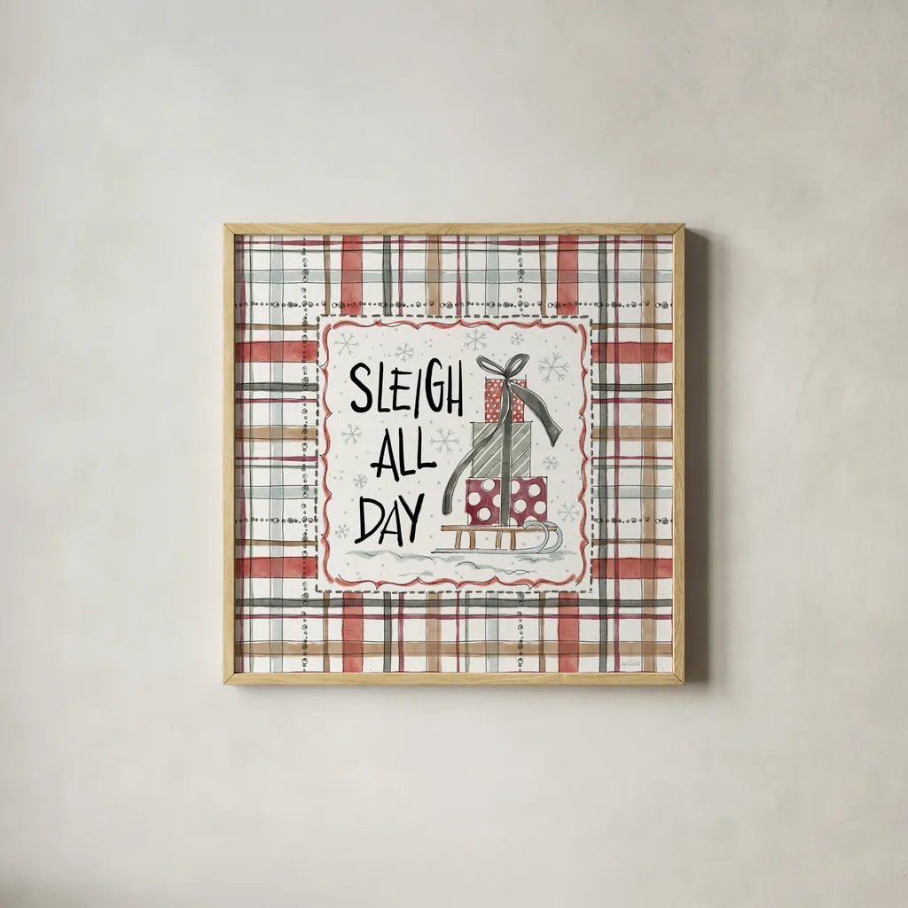 Holiday Fun VI by Anne Tavoletti. Shown in a natural wood glass frame for a timeless modern aesthetic. Available as an archival giclee rolled canvas, fine art paper, or poster print. SKU 84460a.