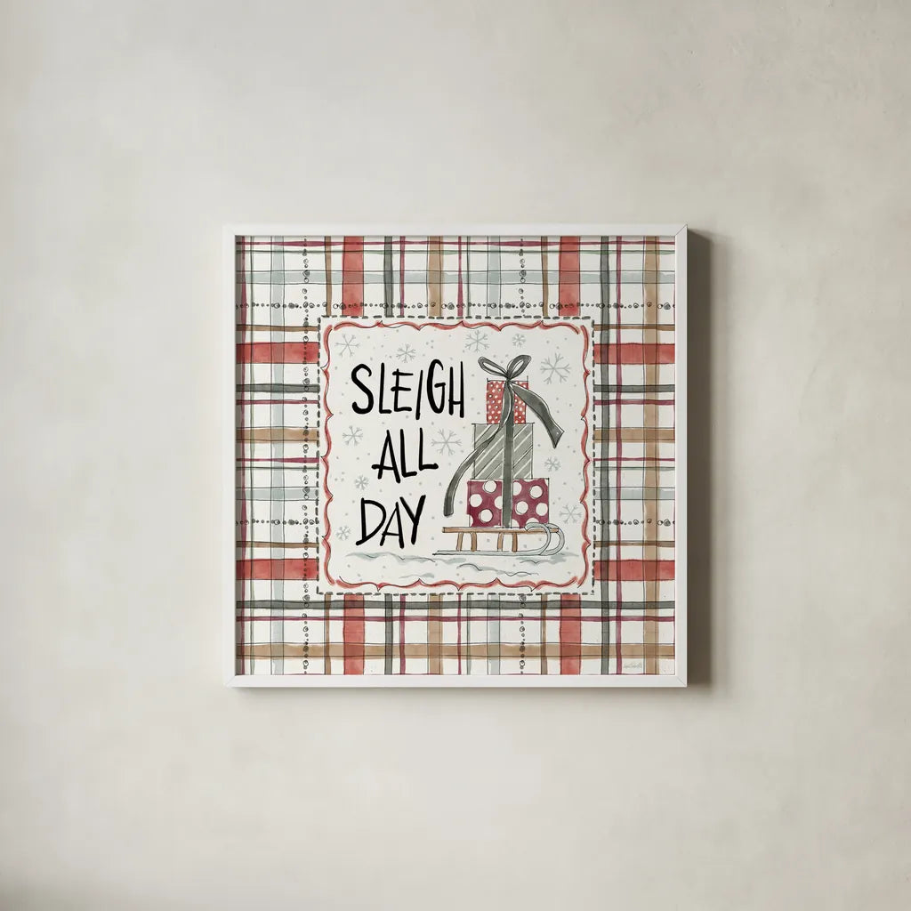 Holiday Fun VI by Anne Tavoletti. Shown in a crisp white glass frame for a clean and minimalist style. Available as an archival giclee rolled canvas, fine art paper, or poster print. SKU 84460a.