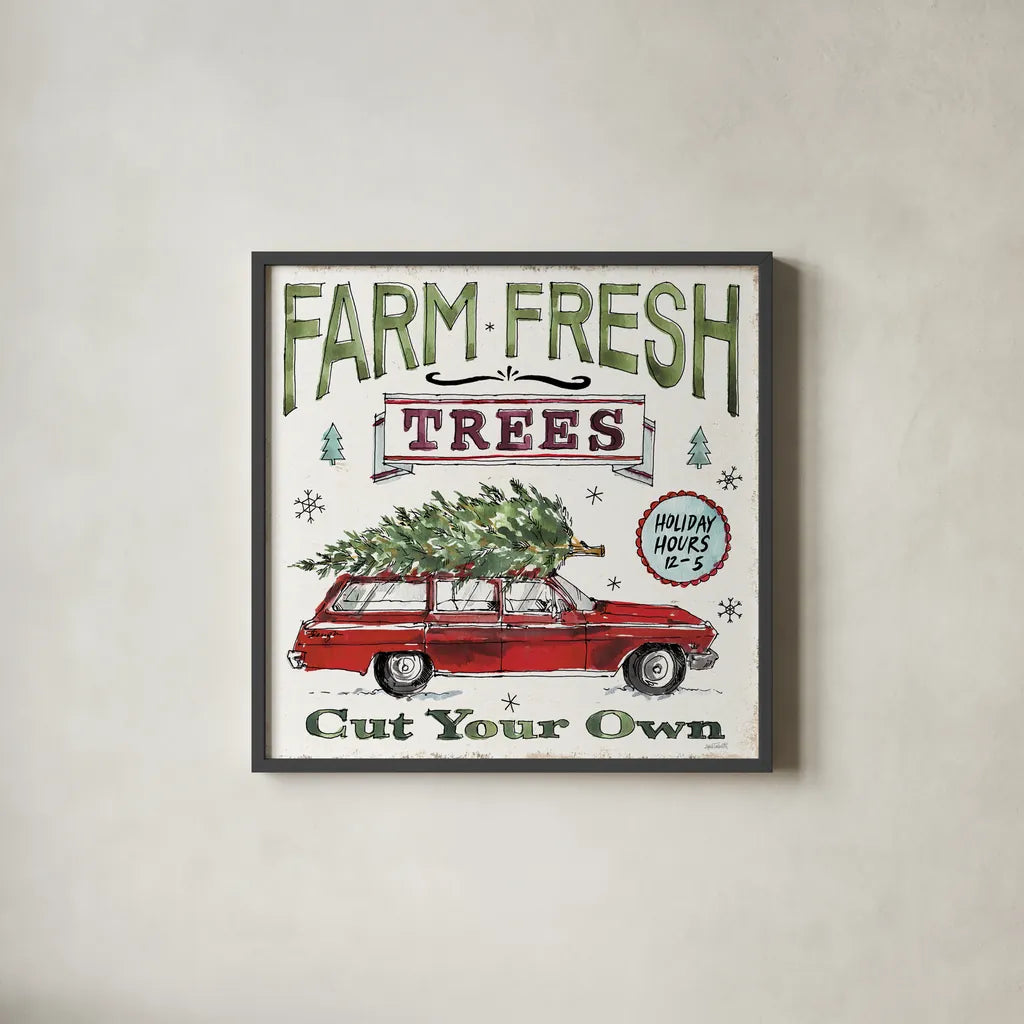 Holiday Season I by Anne Tavoletti. Shown in a sleek black glass frame for a contemporary gallery look. Available as an archival giclee rolled canvas, fine art paper, or poster print. SKU 66500a.