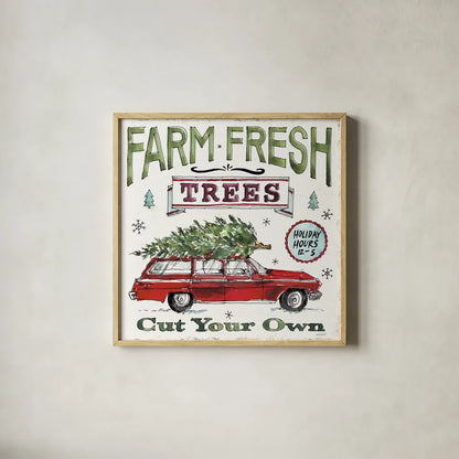 Holiday Season I by Anne Tavoletti. Shown in a natural wood glass frame for a timeless modern aesthetic. Available as an archival giclee rolled canvas, fine art paper, or poster print. SKU 66500a.