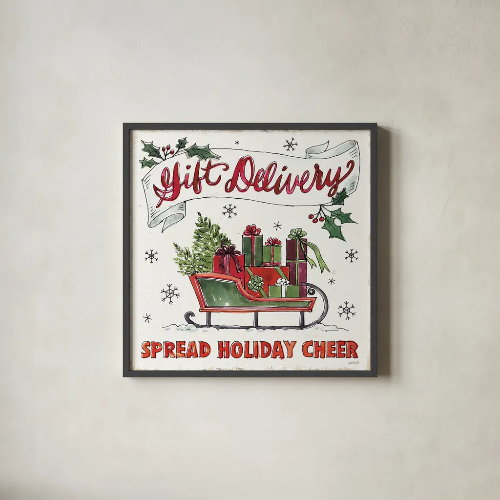 Holiday Season II by Anne Tavoletti. Shown in a sleek black glass frame for a contemporary gallery look. Available as an archival giclee rolled canvas, fine art paper, or poster print. SKU 66501a.