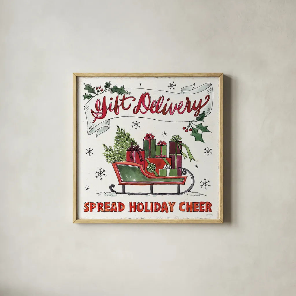 Holiday Season II by Anne Tavoletti. Shown in a natural wood glass frame for a timeless modern aesthetic. Available as an archival giclee rolled canvas, fine art paper, or poster print. SKU 66501a.