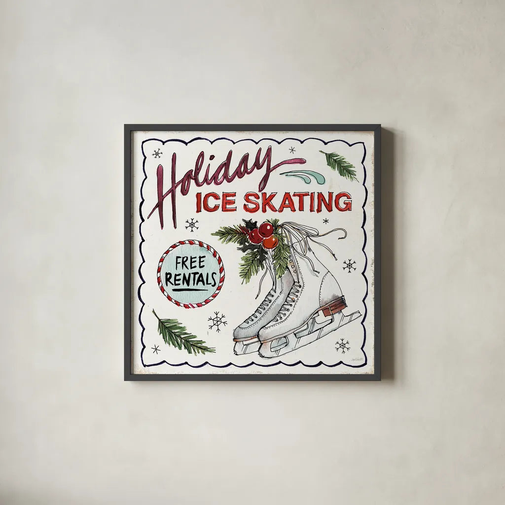 Holiday Season III by Anne Tavoletti. Shown in a sleek black glass frame for a contemporary gallery look. Available as an archival giclee rolled canvas, fine art paper, or poster print. SKU 66502a.