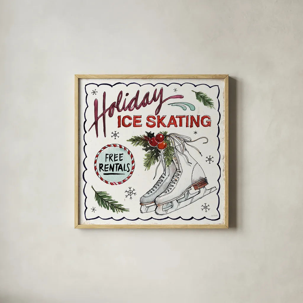 Holiday Season III by Anne Tavoletti. Shown in a natural wood glass frame for a timeless modern aesthetic. Available as an archival giclee rolled canvas, fine art paper, or poster print. SKU 66502a.