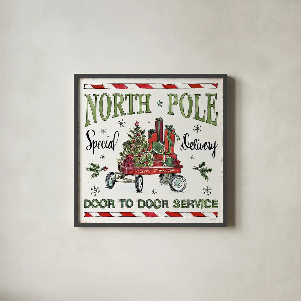 Holiday Season IV by Anne Tavoletti. Shown in a sleek black glass frame for a contemporary gallery look. Available as an archival giclee rolled canvas, fine art paper, or poster print. SKU 66503a.