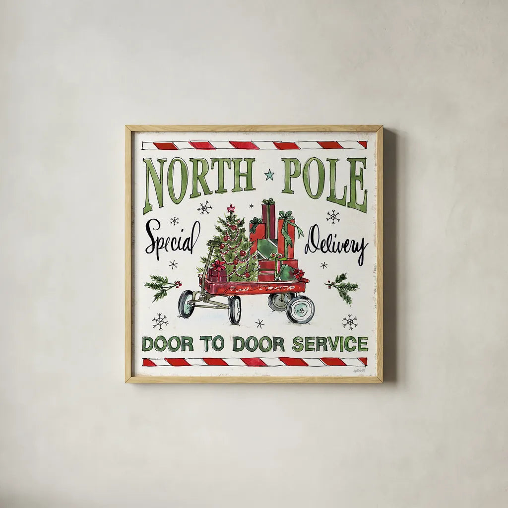 Holiday Season IV by Anne Tavoletti. Shown in a natural wood glass frame for a timeless modern aesthetic. Available as an archival giclee rolled canvas, fine art paper, or poster print. SKU 66503a.