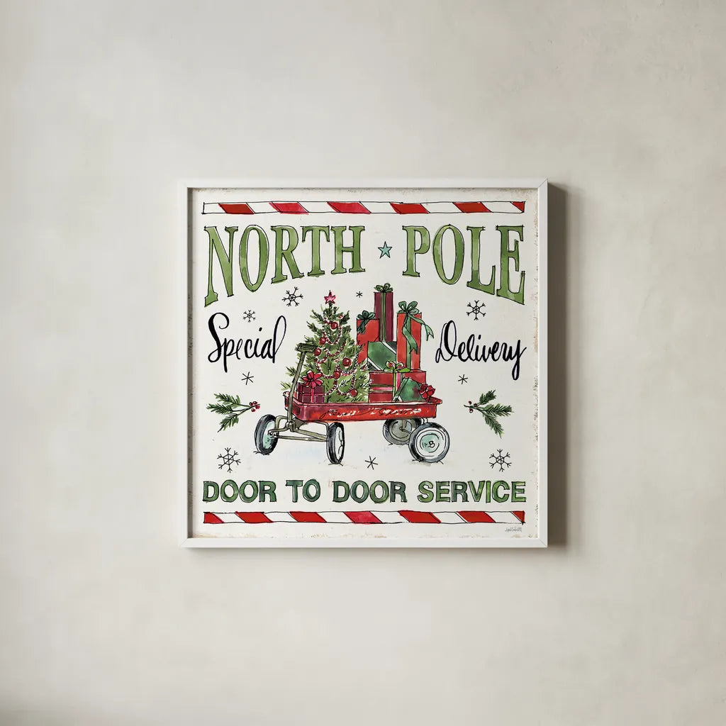 Holiday Season IV by Anne Tavoletti. Shown in a crisp white glass frame for a clean and minimalist style. Available as an archival giclee rolled canvas, fine art paper, or poster print. SKU 66503a.