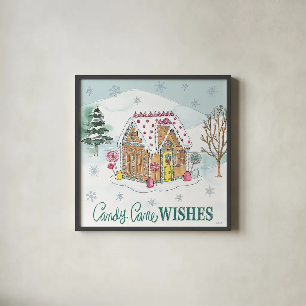 Holiday Trimmings II by Anne Tavoletti. Shown in a sleek black glass frame for a contemporary gallery look. Available as an archival giclee rolled canvas, fine art paper, or poster print. SKU 78089a.