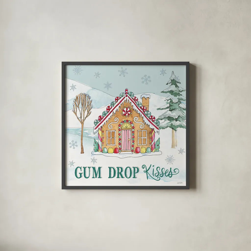 Holiday Trimmings III by Anne Tavoletti. Shown in a sleek black glass frame for a contemporary gallery look. Available as an archival giclee rolled canvas, fine art paper, or poster print. SKU 78090a.