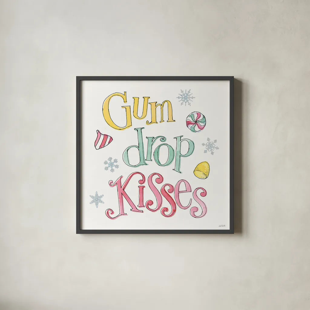 Holiday Trimmings IX by Anne Tavoletti. Shown in a sleek black glass frame for a contemporary gallery look. Available as an archival giclee rolled canvas, fine art paper, or poster print. SKU 78096a.