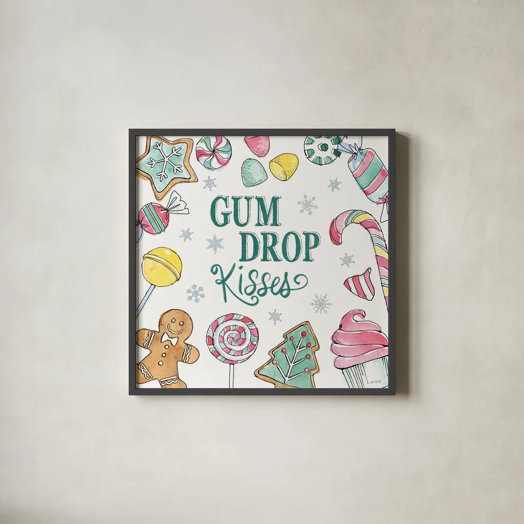 Holiday Trimmings VI by Anne Tavoletti. Shown in a sleek black glass frame for a contemporary gallery look. Available as an archival giclee rolled canvas, fine art paper, or poster print. SKU 78093a.