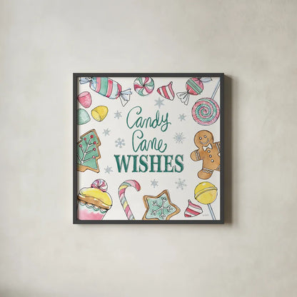 Holiday Trimmings VII by Anne Tavoletti. Shown in a sleek black glass frame for a contemporary gallery look. Available as an archival giclee rolled canvas, fine art paper, or poster print. SKU 78094a.