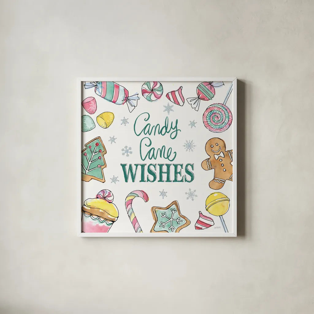 Holiday Trimmings VII by Anne Tavoletti. Shown in a crisp white glass frame for a clean and minimalist style. Available as an archival giclee rolled canvas, fine art paper, or poster print. SKU 78094a.