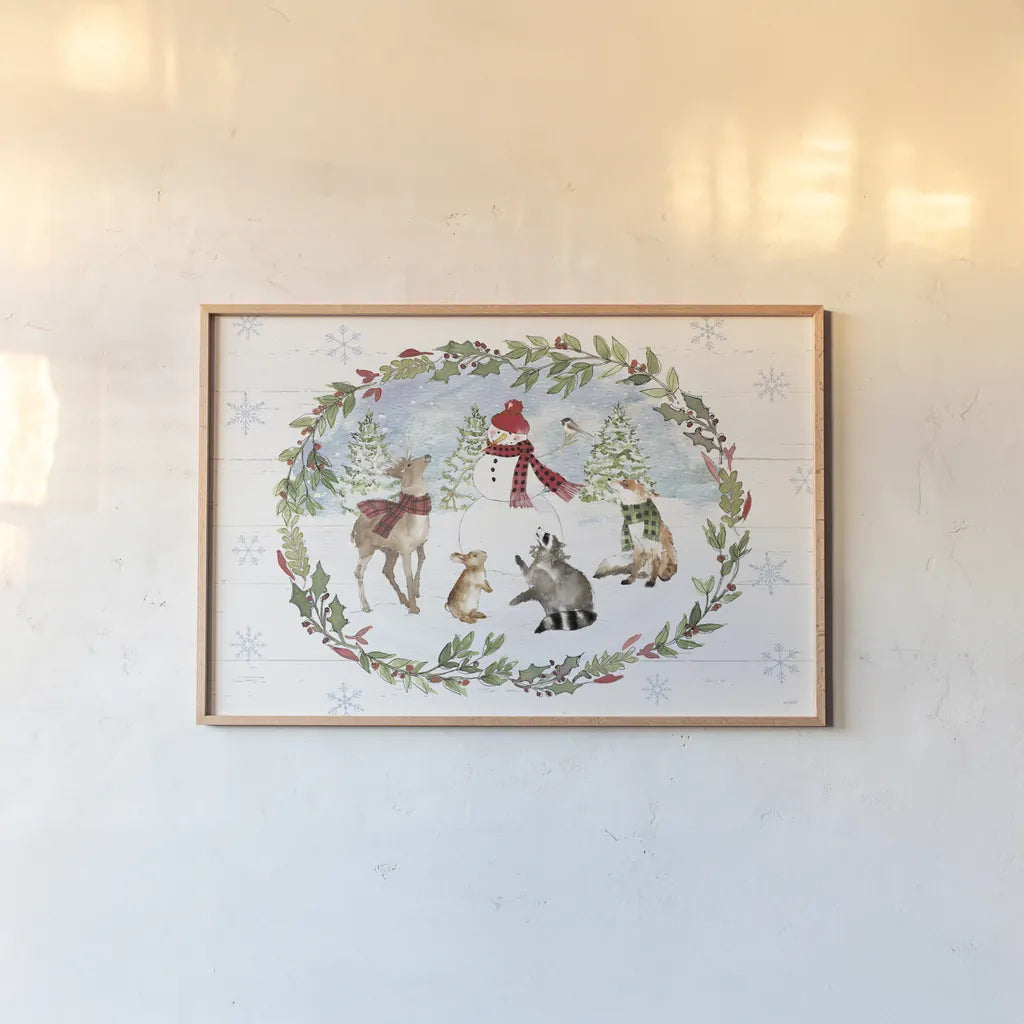 Holiday Vignette I by Anne Tavoletti. shown as a paper print in a natural frame. Available as a archival giclee rolled canvas, fine art paper, or poster print. SKU 76502i.