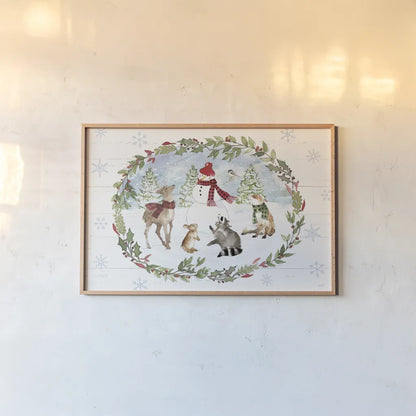 Holiday Vignette I by Anne Tavoletti. shown as a paper print in a natural frame. Available as a archival giclee rolled canvas, fine art paper, or poster print. SKU 76502i.