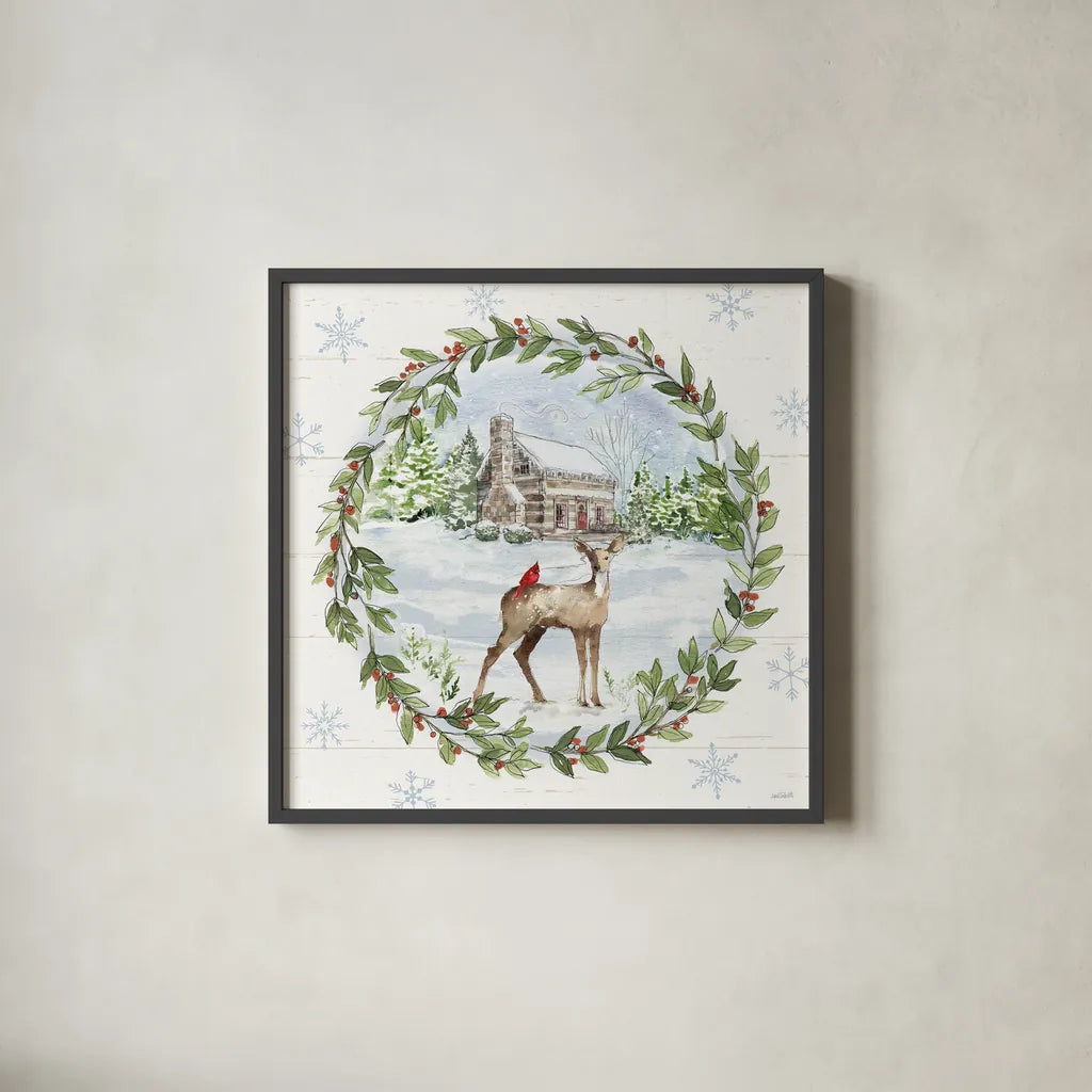 Holiday Vignette II by Anne Tavoletti. Shown in a sleek black glass frame for a contemporary gallery look. Available as an archival giclee rolled canvas, fine art paper, or poster print. SKU 76503a.