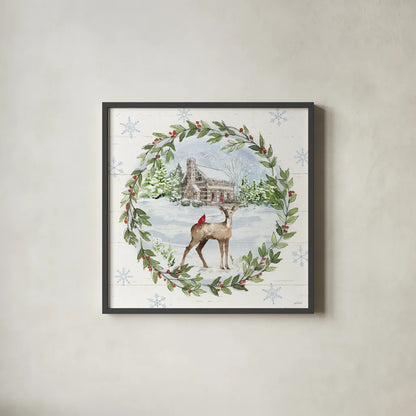 Holiday Vignette II by Anne Tavoletti. Shown in a sleek black glass frame for a contemporary gallery look. Available as an archival giclee rolled canvas, fine art paper, or poster print. SKU 76503a.