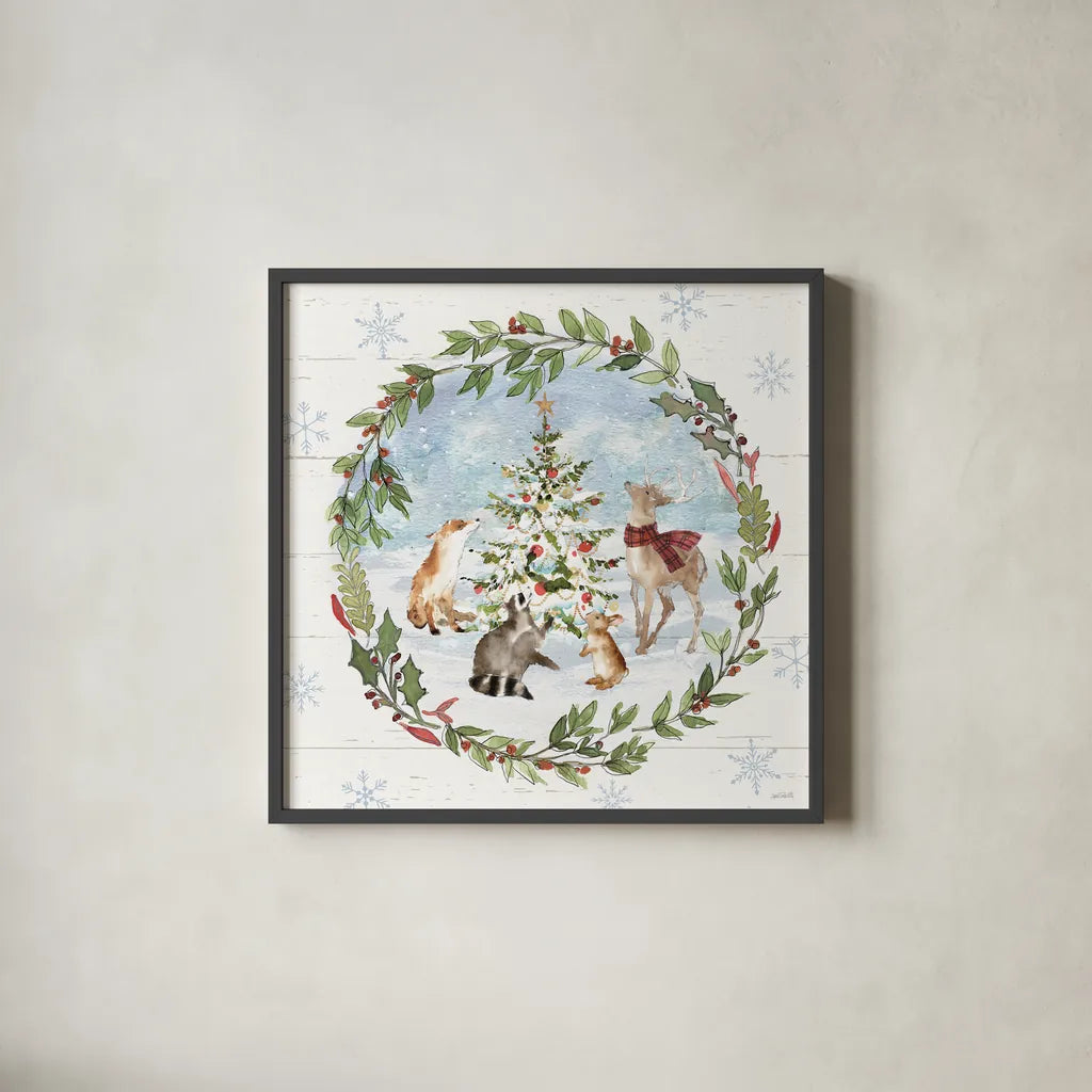 Holiday Vignette III by Anne Tavoletti. Shown in a sleek black glass frame for a contemporary gallery look. Available as an archival giclee rolled canvas, fine art paper, or poster print. SKU 76504a.