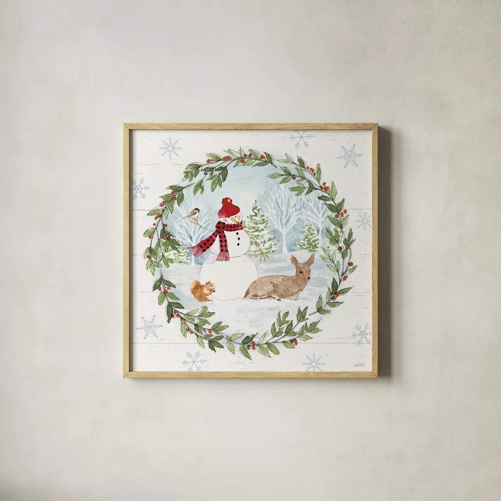 Holiday Vignette IV by Anne Tavoletti. Shown in a natural wood glass frame for a timeless modern aesthetic. Available as an archival giclee rolled canvas, fine art paper, or poster print. SKU 76505a.