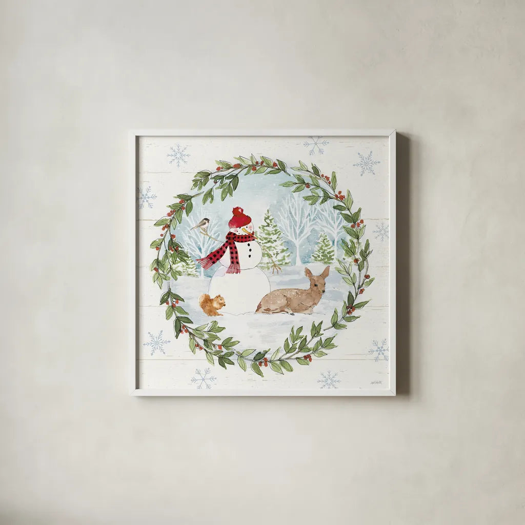 Holiday Vignette IV by Anne Tavoletti. Shown in a crisp white glass frame for a clean and minimalist style. Available as an archival giclee rolled canvas, fine art paper, or poster print. SKU 76505a.