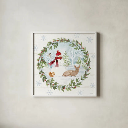 Holiday Vignette IV by Anne Tavoletti. Shown in a crisp white glass frame for a clean and minimalist style. Available as an archival giclee rolled canvas, fine art paper, or poster print. SKU 76505a.