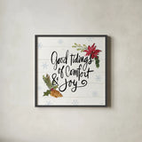 Holiday Vignette IX by Anne Tavoletti. Shown in a sleek black glass frame for a contemporary gallery look. Available as an archival giclee rolled canvas, fine art paper, or poster print. SKU 76510a.