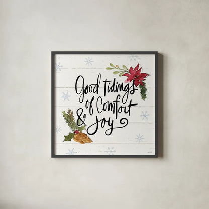 Holiday Vignette IX by Anne Tavoletti. Shown in a sleek black glass frame for a contemporary gallery look. Available as an archival giclee rolled canvas, fine art paper, or poster print. SKU 76510a.