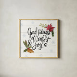 Holiday Vignette IX by Anne Tavoletti. Shown in a natural wood glass frame for a timeless modern aesthetic. Available as an archival giclee rolled canvas, fine art paper, or poster print. SKU 76510a.