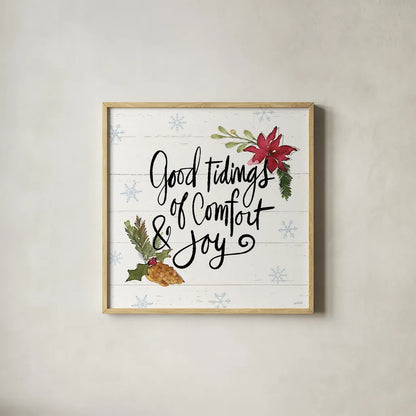 Holiday Vignette IX by Anne Tavoletti. Shown in a natural wood glass frame for a timeless modern aesthetic. Available as an archival giclee rolled canvas, fine art paper, or poster print. SKU 76510a.