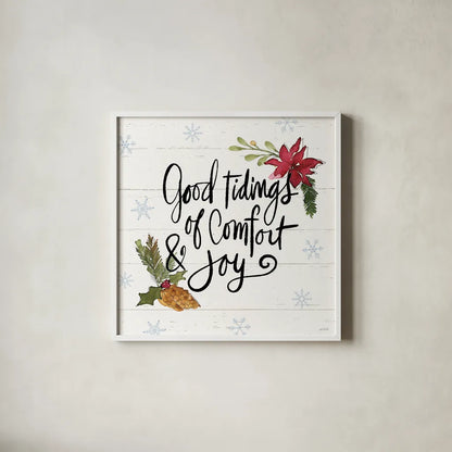 Holiday Vignette IX by Anne Tavoletti. Shown in a crisp white glass frame for a clean and minimalist style. Available as an archival giclee rolled canvas, fine art paper, or poster print. SKU 76510a.