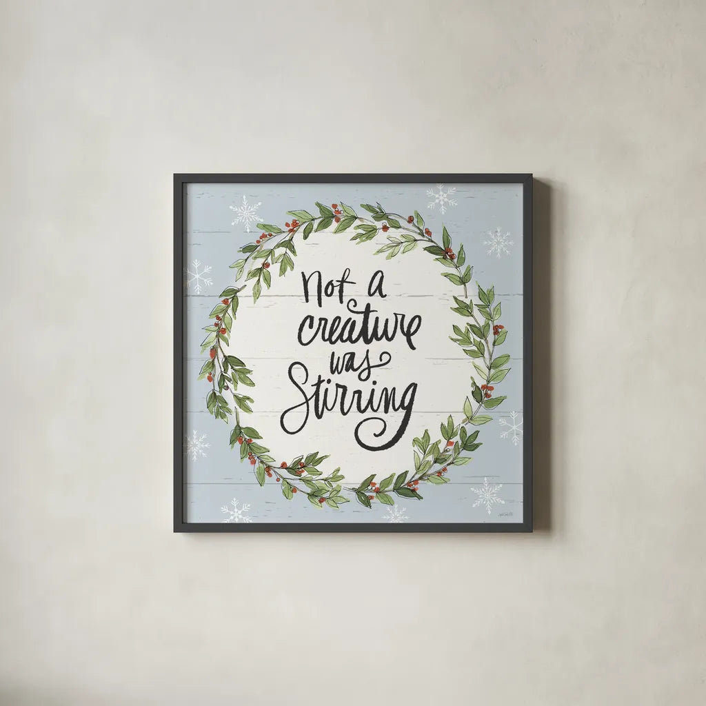 Holiday Vignette VI by Anne Tavoletti. Shown in a sleek black glass frame for a contemporary gallery look. Available as an archival giclee rolled canvas, fine art paper, or poster print. SKU 76507a.