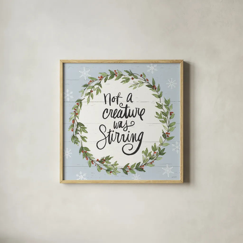 Holiday Vignette VI by Anne Tavoletti. Shown in a natural wood glass frame for a timeless modern aesthetic. Available as an archival giclee rolled canvas, fine art paper, or poster print. SKU 76507a.