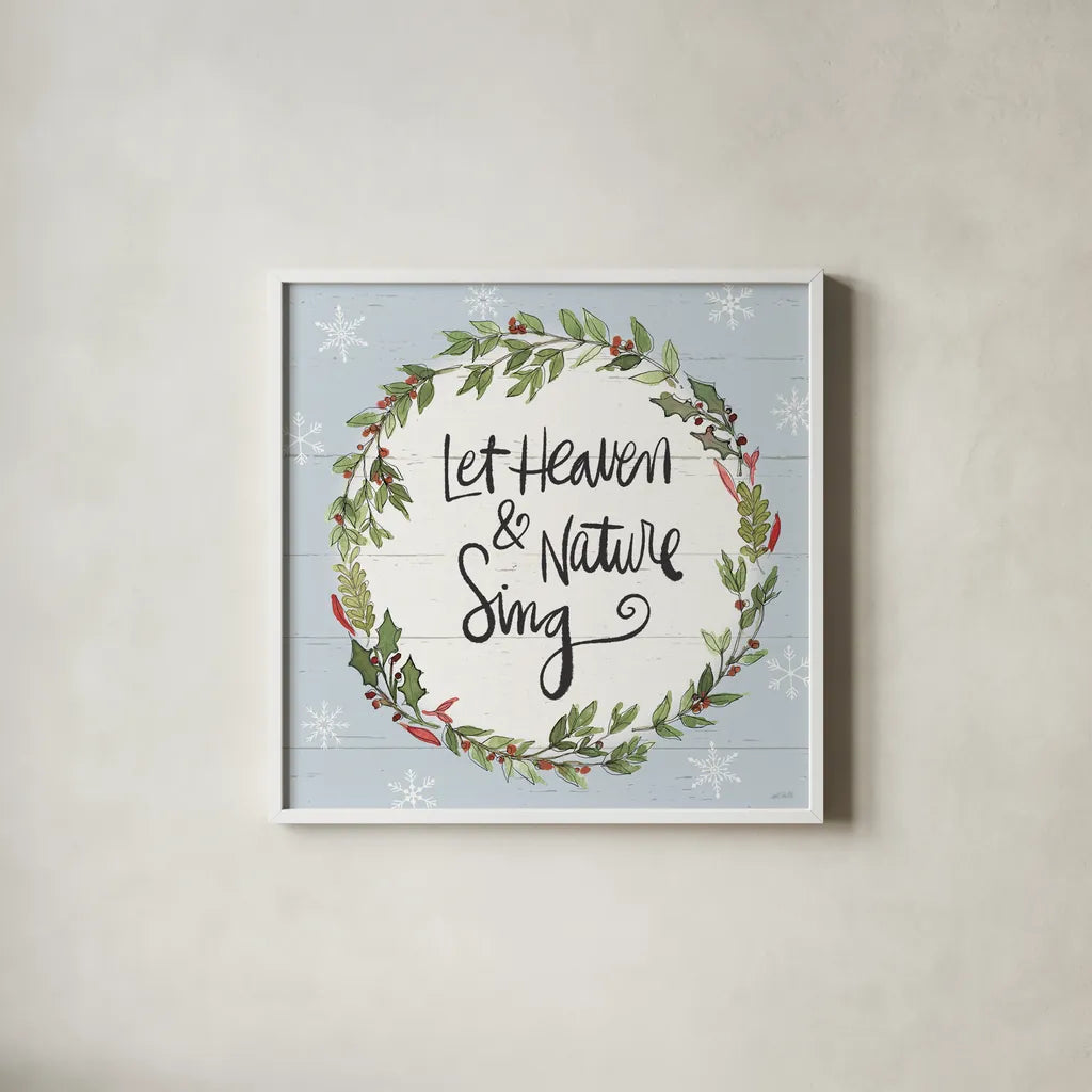 Holiday Vignette VII by Anne Tavoletti. Shown in a crisp white glass frame for a clean and minimalist style. Available as an archival giclee rolled canvas, fine art paper, or poster print. SKU 76508a.