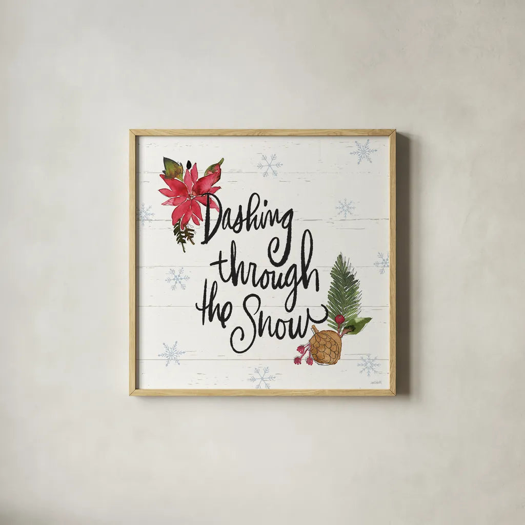 Holiday Vignette VIII by Anne Tavoletti. Shown in a natural wood glass frame for a timeless modern aesthetic. Available as an archival giclee rolled canvas, fine art paper, or poster print. SKU 76509a.