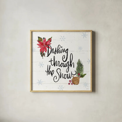 Holiday Vignette VIII by Anne Tavoletti. Shown in a natural wood glass frame for a timeless modern aesthetic. Available as an archival giclee rolled canvas, fine art paper, or poster print. SKU 76509a.