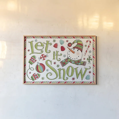Holiday Whimsy I by Anne Tavoletti. shown as a paper print in a natural frame. Available as a archival giclee rolled canvas, fine art paper, or poster print. SKU 77278i.