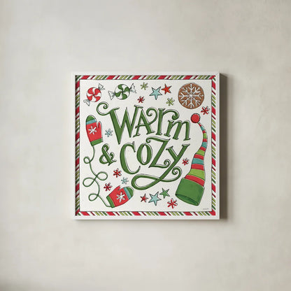 Holiday Whimsy II by Anne Tavoletti. Shown in a crisp white glass frame for a clean and minimalist style. Available as an archival giclee rolled canvas, fine art paper, or poster print. SKU 77279a.