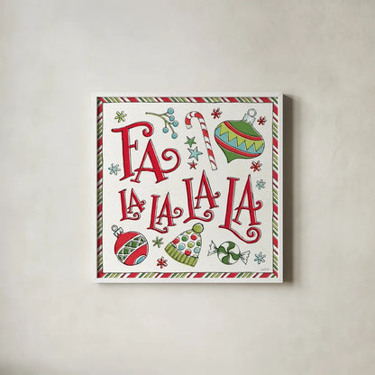 Holiday Whimsy III by Anne Tavoletti. Shown in a crisp white glass frame for a clean and minimalist style. Available as an archival giclee rolled canvas, fine art paper, or poster print. SKU 77280a.