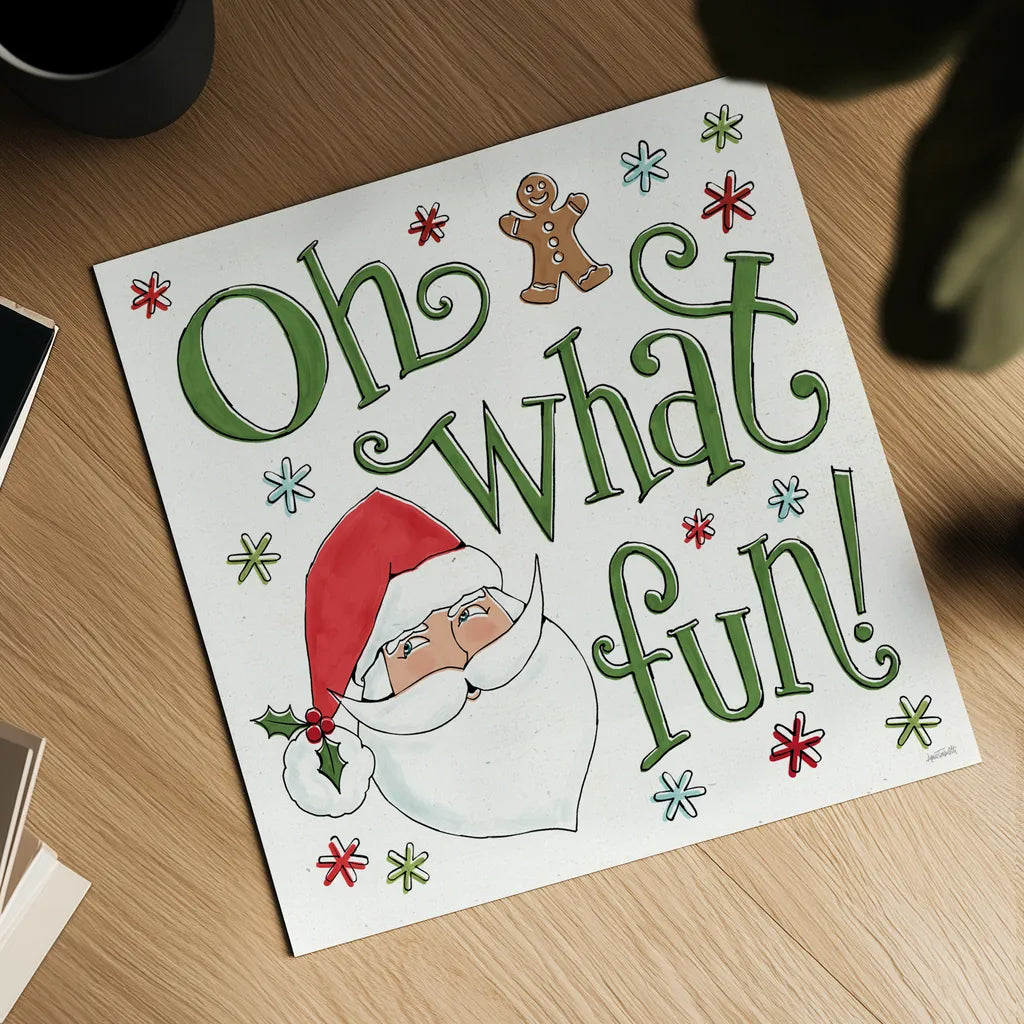 Holiday Whimsy VI by Anne Tavoletti. Shown as a detailed flat fine art print, highlighting archival giclee quality. Available as an archival giclee rolled canvas, fine art paper, or poster print. SKU 77283a.