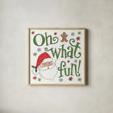 Holiday Whimsy VI by Anne Tavoletti. Shown in a natural wood glass frame for a timeless modern aesthetic. Available as an archival giclee rolled canvas, fine art paper, or poster print. SKU 77283a.