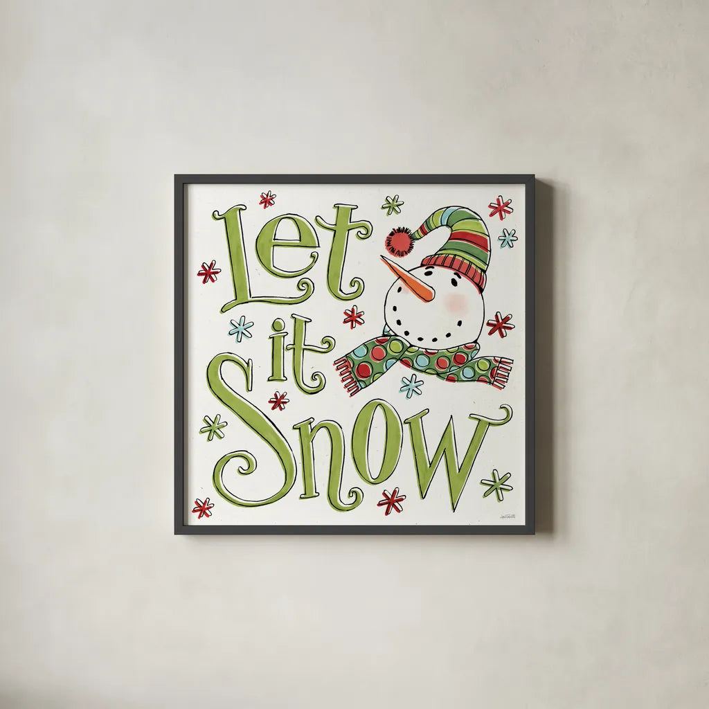 Holiday Whimsy VII by Anne Tavoletti. Shown in a sleek black glass frame for a contemporary gallery look. Available as an archival giclee rolled canvas, fine art paper, or poster print. SKU 77284a.