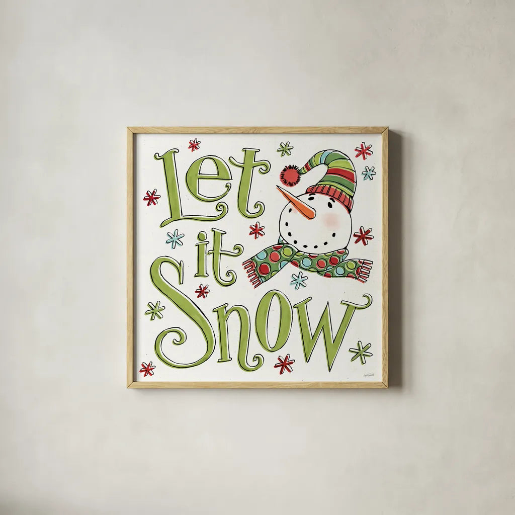 Holiday Whimsy VII by Anne Tavoletti. Shown in a natural wood glass frame for a timeless modern aesthetic. Available as an archival giclee rolled canvas, fine art paper, or poster print. SKU 77284a.