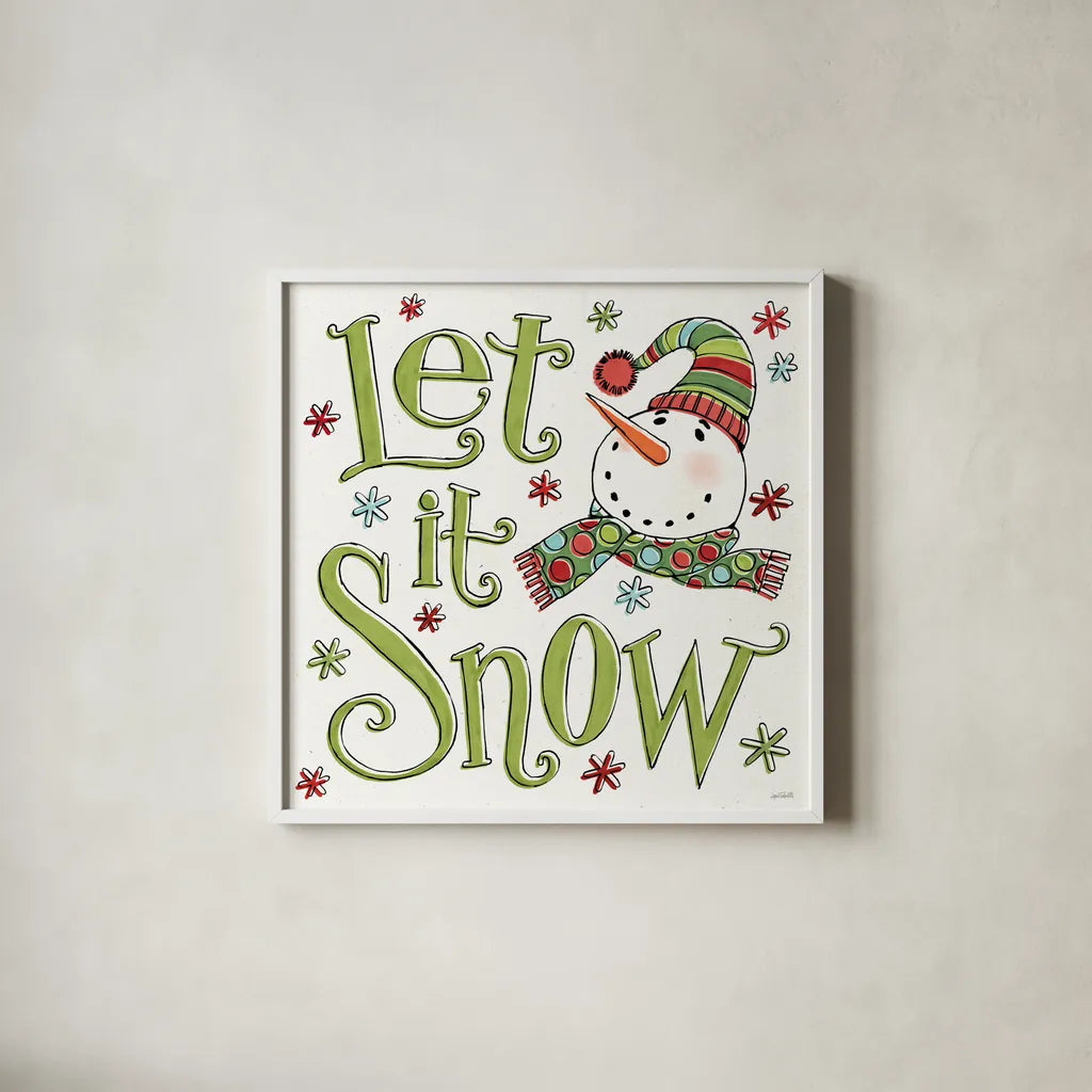 Holiday Whimsy VII by Anne Tavoletti. Shown in a crisp white glass frame for a clean and minimalist style. Available as an archival giclee rolled canvas, fine art paper, or poster print. SKU 77284a.
