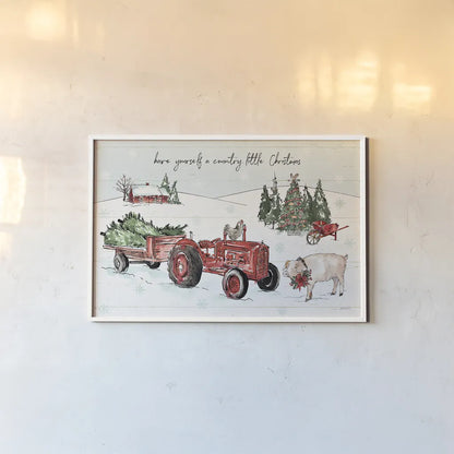 Holiday on the Farm I by Anne Tavoletti. shown as a paper print in a white frame. Available as a archival giclee rolled canvas, fine art paper, or poster print. SKU 37271i.