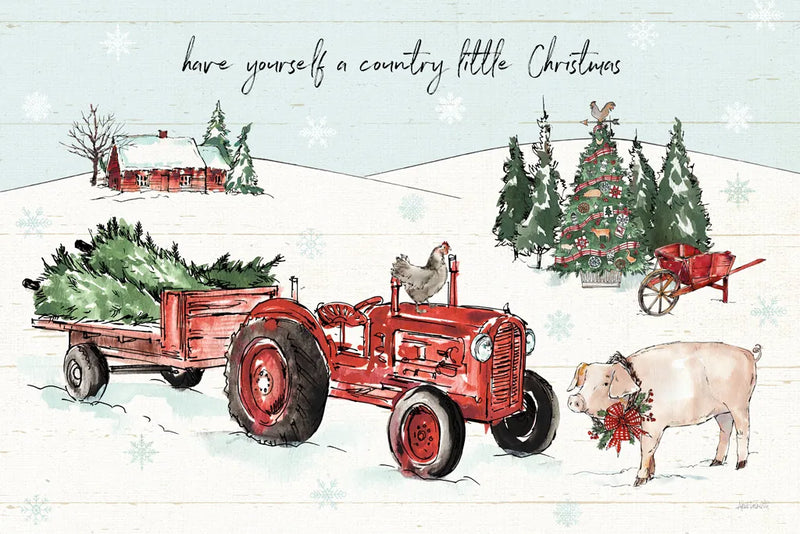Holiday on the Farm I with Headlights by Anne Tavoletti. SKU 46662i. Archival Giclee Fine art print for wall decor.