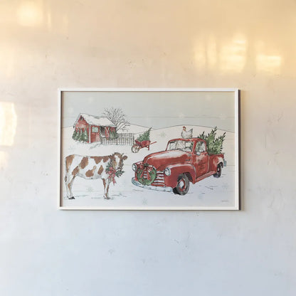Holiday on the Farm II No Words by Anne Tavoletti. shown as a paper print in a white frame. Available as a archival giclee rolled canvas, fine art paper, or poster print. SKU 81964i.