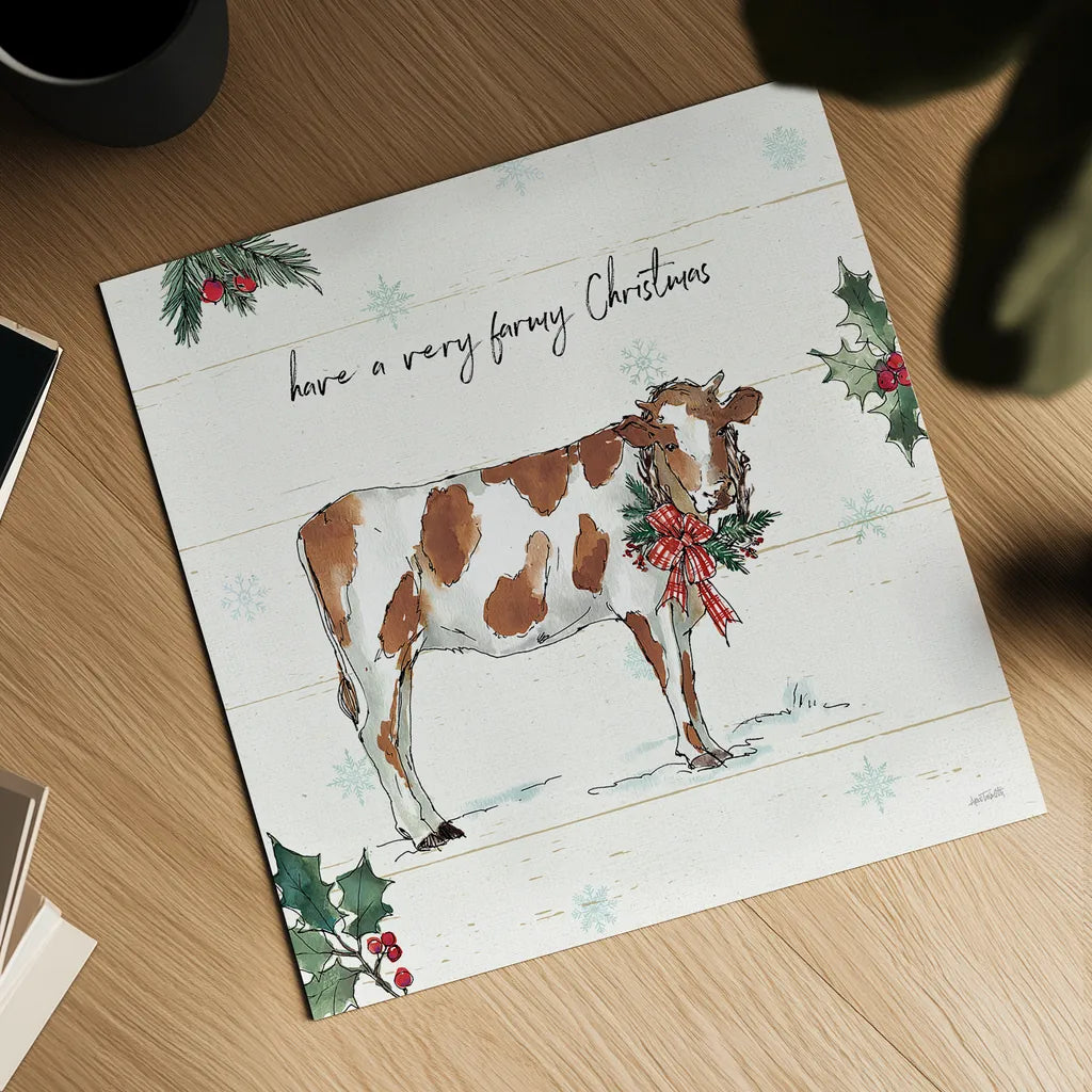 Holiday on the Farm III by Anne Tavoletti. Shown as a detailed flat fine art print, highlighting archival giclee quality. Available as an archival giclee rolled canvas, fine art paper, or poster print. SKU 37273a.