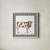 Holiday on the Farm III BW by Anne Tavoletti. Shown in a crisp white glass frame for a clean and minimalist style. Available as an archival giclee rolled canvas, fine art paper, or poster print. SKU 67996a.