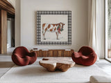 Holiday on the Farm III BW by Anne Tavoletti. Shown as extra-large giant wall art in a modern living room. Available as an archival giclee rolled canvas, fine art paper, or poster print. SKU 67996a.