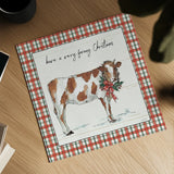 Holiday on the Farm III Plaid by Anne Tavoletti. Shown as a detailed flat fine art print, highlighting archival giclee quality. Available as an archival giclee rolled canvas, fine art paper, or poster print. SKU 38392a.